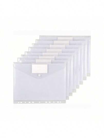 8 piezas Bolsas transparentes para documentos con cierre de botón, carpeta de archivos A4 resistente al agua adecuada para carpetas de anillas de 2/3/4