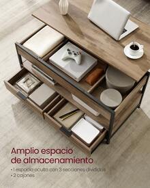 Mesa de Centro Elevable, Mesa de Salón, con Cajones de Almacenamiento, Compartimentos Ocultos y Estante Abierto, 50 x 100 cm,Marrón Camello y Negro Tinta - Camel - Ver 3