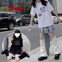 1/2 par de calentadores de pierna de unicolor Y2K, adecuados para combinar con faldas - Negro - Ver 7