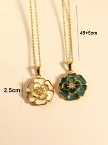 MECYLIFE 1pc Fashionable Crystal & Enamel Oversized Flower Pendant Necklace, Suitable For Women