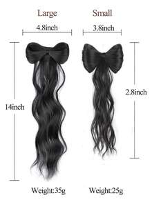 蝴蝶结夹马尾辫接发半马尾辫棕色 12/14 英寸马尾辫接发女士卷发波浪马尾辫儿童蝴蝶结形马尾辫黑色合成发夹假马尾辫女童假发日常派对使用 - 彩色 - 查看 8