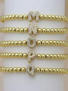 1 pieza pulsera con dije con letra de circonita cúbica de estilo clásico y de moda, pulsera de cadena ajustable de lujo con inicial A-Z, joya como regalo para mujeres