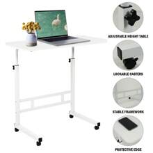 Rolling Laptop Desk With Adjustable Height - 23.7" Mobile Side Table For Bed, Couch, Sofa, Home Office - C-Shaped Design, Lockable Wheels