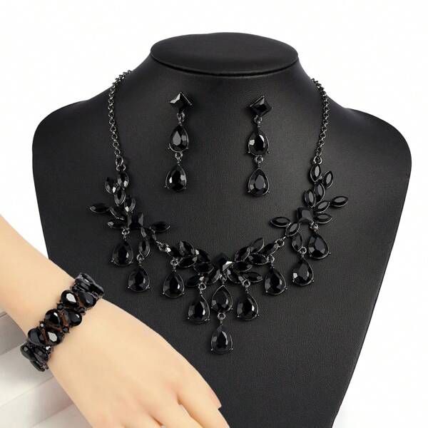 Set de 4 piezas de joyería de alta gama con borlas, incluye collar, aretes, brazalete, ideal para novias, bodas y fiestas