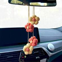 1 pieza/2 piezas Adorno de espejo retrovisor de coche con flor de cinco pétalos - Colgante floral hecho a mano, accesorio floral lindo para espejo retrovisor de coche de mujer, corona de flores de estilo bohemio para coche, regalo con tema de jardín de primavera - Multicolor - Ver 7