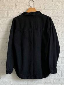 Famininas Drop Shoulder Denim Jacket - 黑色8332# - 查看 3