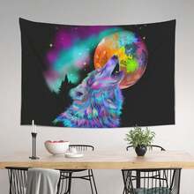 Colorful Rainbow Wolf Howling  40x60 Inch Horizontal Wall Tapestry 100% Polyester Ideal Decor For Living Room Bedroom Dorm Boho Style Home Decor - Black - View 4