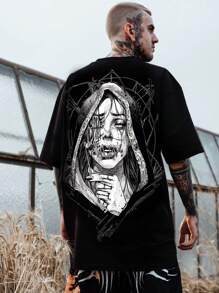 Camiseta de manga corta de verano informal para hombres, de estilo vintage oscuro y cuello redondo, hecha de tela de poliéster, adecuada para deportes y entrenamiento físico