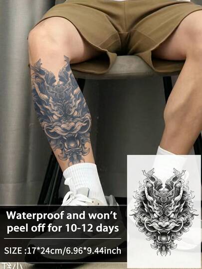 1 件龙临时纹身半永久纹身防水防汗持续 1-2 周逼真草本汁防摩擦不反光仿黑色假纹身适用于女性和男性纹身贴纸适用于手臂、胸部、腿部、腹部、腰部、手指、颈部、脊柱、现代人体艺术