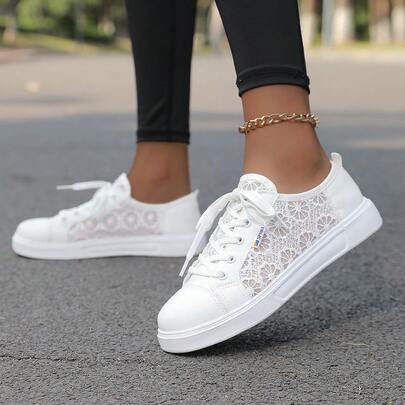 Women's White Casual Canvas Sneakers, Spring/Summer 2025 New Hollow Breathable Sports Shoes