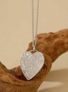 Stilvolle, luxuriöse, massive 925er Sterlingsilber, 18k vergoldete, vintage Herz-Band-Zirkonia-Anhänger-Halskette für Damen als Alltagstrageaccessoire