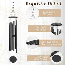 28" Wind Chimes For Outside With Clear & Crisp Sound, Coolest Metal Windchimes Outdoors With Pine Wood Striker, Unique Gift For Mom, Garden Decoration(Black)