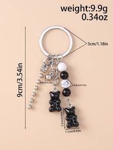 1pc Creative Beaded Dice & Bear Keychain, Unisex For Everyday Wear Car Accessories Bag Charm School Cartoon - Multicolor - View 4