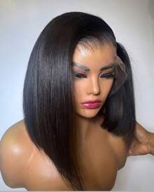 Straight Short Bob Wig 13x4 HD Lace Front Human Hair Wigs For Women Transparent Lace Frontal Wig Bleached Knots Pre-Plucked Bob Wig - Natural Black - View 3