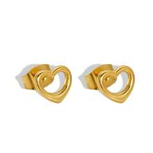 1 对钛钢不对称心形耳环，18K 不锈钢，优雅女士耳环 - 金色 - 查看 9