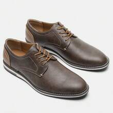 Men's Business Casual Shoes, Color Block Leather Upper, Retro Derby Shoes, KD4163 White Stitching