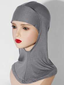 1pc Women Fashion Solid Color Elastic Skull Cap, Convenient Neck Scarf Wrap - Black and White - View 9