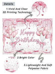 1 Stück rosa Schleife Glücklicher Geburtstag Fotografie Hintergrund mit Glitzer Punkten, Herzen, Luftballons, Party Banner 150 x 100 cm / 210 x 150 cm / 270 x 180 cm, Neugeborenen Babyparty Geburtstag Foto Hintergrund für drinnen und Outdoor, Dekorationszubehör