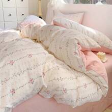3pcs/Set 100% Polyester Rose Floral Print Bedding Set, 2 Pillowcases + 1 Duvet Cover