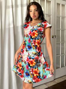 Vestido Elegante 3D Floral Sin Mangas – Look Romántico y Fresco para Verano - Rojo - Ver 5