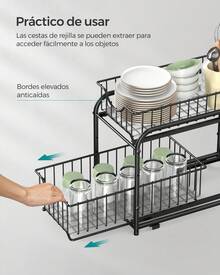 Juego de  1/2 Organizador de Cocina, Estantería de 2 Niveles Extraíbles para Armario, Organizador Apilable bajo el Fregadero con Cajones, para Cocina, Baño, Negro Clásico - Negro - Ver 1