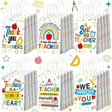 2个/6个/12个/24个装纸质教师感谢礼品袋，苹果铅笔尺子设计，带提手，适合教师节派对装饰、生日、节日礼物，送给老师、同事、团队 - 彩色 - 查看 1