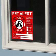 4pcs Pet Warning Stickers - Fire Alarm Rescue Stickers - Waterproof Stickers, To Save Our Cats/Dogs Pets In Fire Emergency, Firefighters Will See The Alert From Windows, Doors Or House To Rescue Our Families - Red - View 4