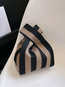 1 pieza de Bolso de mano con patrón de rayas de estilo trenzado, de material de poliéster, muy adecuado para adolescentes, damas, niñas, estudiantes, trabajadores de cuello blanco. Apto para compras, vacaciones, viajes, fiestas, trabajo, exteriores. Puede almacenar teléfonos móviles, llaves, lápices labiales, cosméticos, monedas, artículos pequeños, productos de cuidado de la piel y otros artículos personales