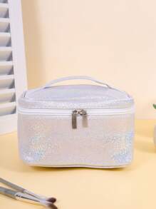 1pc Delicate Star Velvet Octagonal Makeup Bag, Portable Handheld Makeup Bag Large Capacity Cosmetic Storage Bag, Shiny Gold Star Design, Suitable For Women