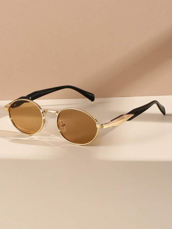 1 pieza Gafas ovaladas de metal para mujer de Europa y América, adecuadas para viajes, playa, junto al mar, tiro callejero, (gafas de moda) Estilo de preparación para volver a la escuela Forma cuadrada