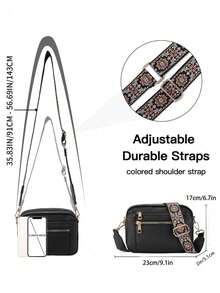 女士时尚纯色简约方形包，可调节肩带，多功能拉链斜挎包，欧美配色，防水防盗，多口袋多层设计，4个卡槽，便携实用，适合外出、约会、购物等场合。 - 黑色 - 查看 8