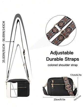 女士时尚纯色简约方形包，可调节肩带，多功能拉链斜挎包，欧美配色，防水防盗，多口袋多层设计，4个卡槽，便携实用，适合外出、约会、购物等场合。