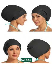 Extra Large Silicone Swimming Cap For Braids And Long Hair Extensions, Waterproof Swim Caps For Pools And Showers, Suitable For Adults To Keep Hair Dry, Easy To Put On And Take Off, Fits Various Hair Lengths And Styles Including Short, Medium, Long Hair, Braids, Weaves, Curls, And Afro Hair. Available In 5 Sizes: S-M-L-XL-XXL, Black Color, Unisex, Beach Essentials, Beach Accessories, Pool Float - Black - View 9