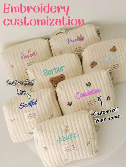 1 pezzo Borsa da mamma personalizzata in tela stile "ins", grande capacità, borsa da maternità e per bambini con ricamo personalizzato, motivo orso carino, borsa versatile alla moda e multifunzionale per mamma, porta biberon e fasciatoio, adatta per uso quotidiano e come regalo per famiglia, amici e neomamme