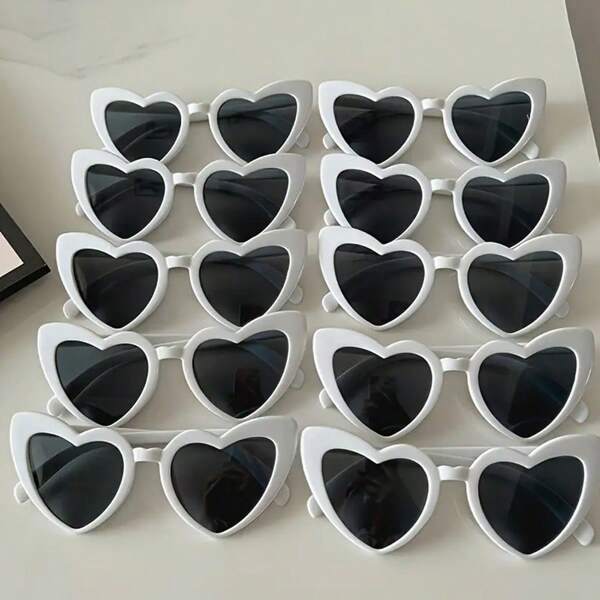 10pcs/Set Candy Color Heart Shaped Fashionable Glasses, Unisex Design Suitable For Wedding, Party, Music Festival, Concert, Gift For Summer Beach Vacation,Outdoor,Travel Shades Party Style Heart Frame For Music Festival