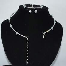 4 Peças Conjunto de Colar, Pulseira e Brincos com Pérola Francesa de Fileira Única, Zircônia, Strass, Acessórios de Vestido de Noiva e Casamento, Colar Gargantilha
