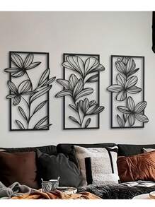 3 PiecesClassic Iron Wall Art Decor, Floral Metal Murals For Bedroom And Living Room - Elegant Flower Wall Sculptures For Modern Home Decoration