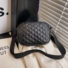 1 pezzo Borsa a tracolla casual da esterno di colore solido con motivo a reticolo di diamanti, adatta per lo shopping, i viaggi, borsa a tracolla