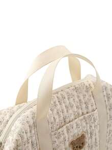 1 件绗缝碎花和熊图案手提包，田园妈妈婴儿车挂袋，便携式多功能孕妇尿布包，适合户外使用