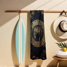 1pc Medusa Printed Beach Towel - Absorbent & Soft, Super Fiber, Compact , Black & Gold Medusa Pattern, Coastal Modern Design, Suitable For Hiking, Camping, Beach, Summer Outdoor AdventureTravel Essentials Travel Accessories Beach Essentials - Black - View 6