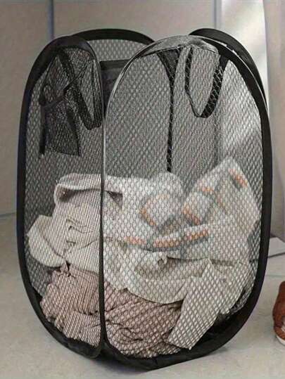 Lightweight Collapsible Mesh Pop-Up Mesh Laundry Basket With Handle Wide Opening And Side Pockets - Breathable, Sturdy, Collapsible, Space-Saving Design - Large-Capacity Basket For Storing Dirty Laundry In Bathrooms, Bedrooms And Dorm Rooms