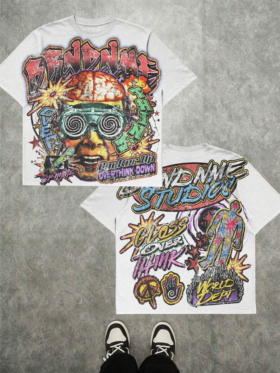 (Cotton T-Shirt)  Men's Summer Round Neck Short Sleeved Casual Pure Cotton Print  GLOSS OVER THINK - 白色 - 查看 1