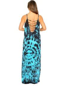 Tie Dye Spaghetti Strap Maxi Dress - Black / Turquoise - View 3