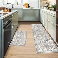 1pc Vintage Distressed Bohemian Long Runner Rug, 1000g Velvet + 300g Dotted Backing Combination Carpet, American Classic Floral Rug, Suitable For Living Room, Bedroom, Kitchen, Bathroom, Laundry Room, Hallway, Entryway, Game Room, 4-Season Decorative Floor Mat, Home Decor - Grey - View 2