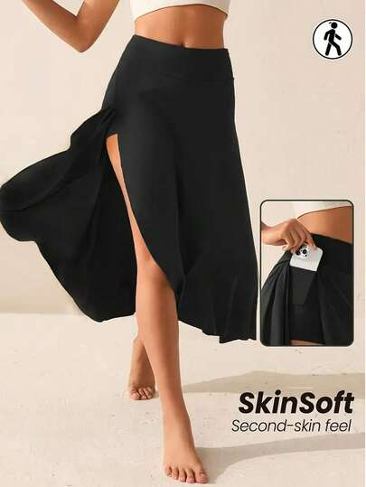 Mid-Length Asymmetrical Hem Skirt, Black High Waist Skirt Design, Plus Size Flattering Umbrella Skirt