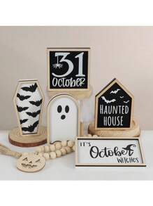 Décoration de plateau à plusieurs étages pour Halloween, décoration de fête d'Halloween, chauve-souris effrayante et fantôme, décorations en bois pour ambiance (plateau non inclus)