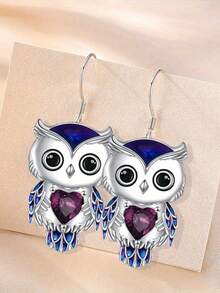 YSH.ZIXIN 1 Pair Cute & Elegant Bluish Purple Owl Pendant Earrings With Embedded Ocean Heart Crystal For Women - Owl - View 1