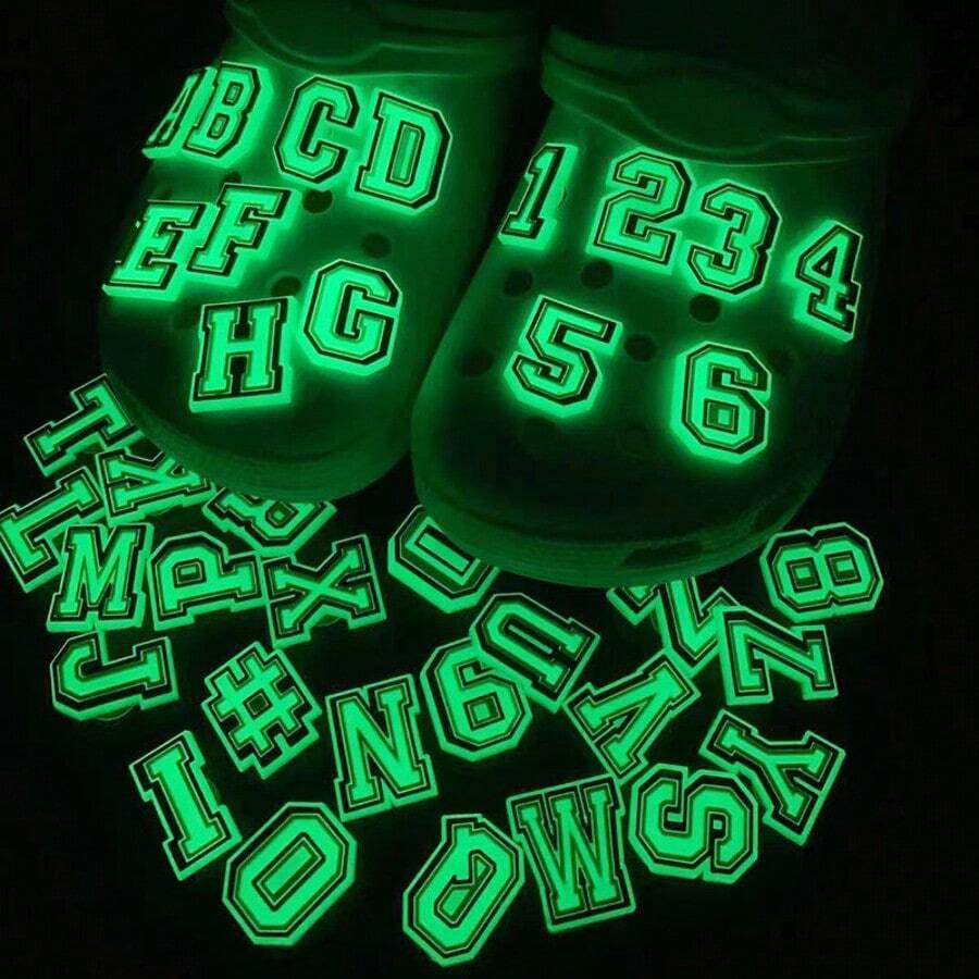 37pcs Luminous Letter Shoe Decorations, PVC Alligator Charm, DIY Accessories Suitable For Clogs, Sandals, Bracelets, Gift For Adults, Teens, Girls & Boys Party - Night Light - View 1