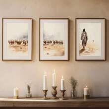 3 piezas Pósteres cristianos de la oveja perdida de Jesús, arte de pared en estilo de ilustración moderna para decoración del hogar, con marco opcional - Multicolor - Ver 7
