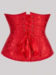 Vintage Jacquard Lace-Up Back Fishbone Corset Bustier Top, Fashionable Outerwear Waist Cincher Bodysuit, New Year Party, Valentine's Day, Holiday Tops, St. Patrick's Day Outfit, Halloween Costume